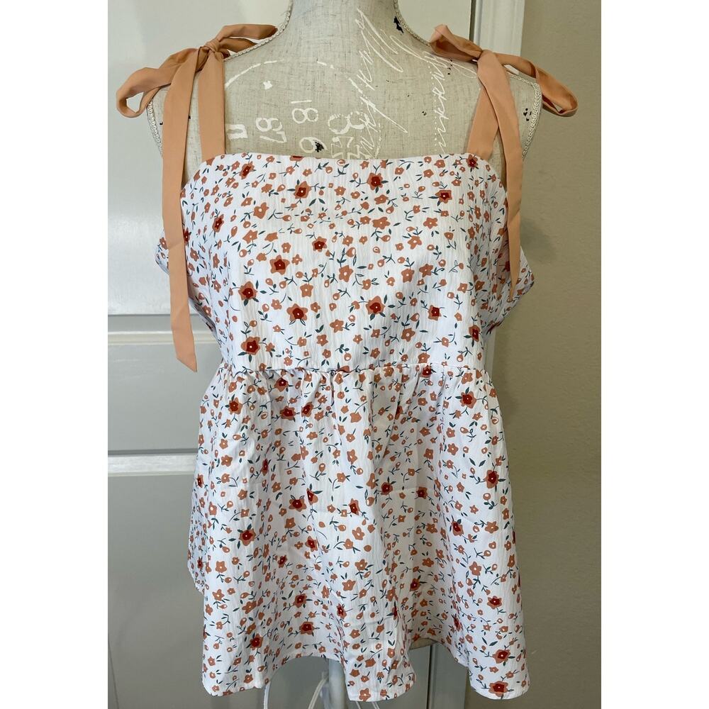 Floral babydoll womens tank tie straps at shoulder and back size large NWT